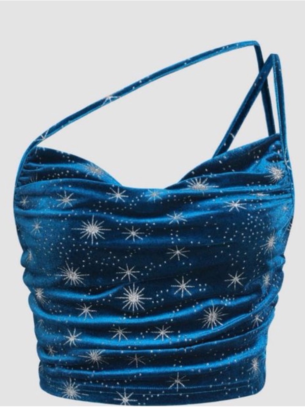 ONLY WORE ONCE: Velvet Star Print Cami Crop Top - Blue